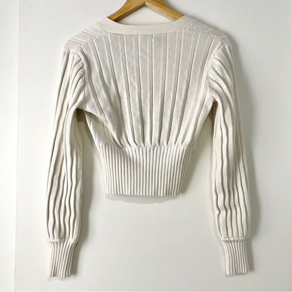 Wilfred Plunge Front Merino Wool Cardigan in White - Picture 5 of 7